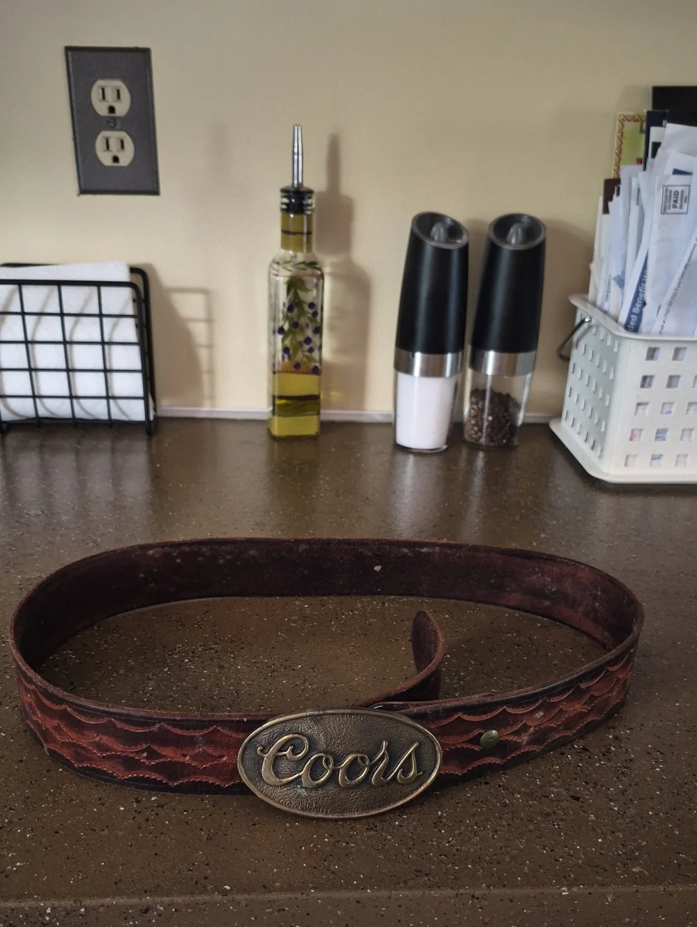 Coors 70s Brown Leather Belt with Oval Coors Buckle Handcrafted Folk